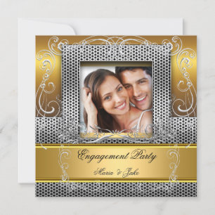 Invitation Photo Gold Silver de la partie d'engagement