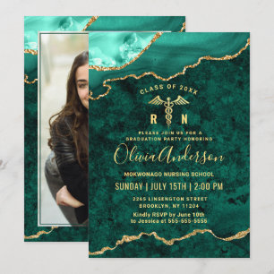 Invitation Photo Golden Green Nursing School Graduation Party