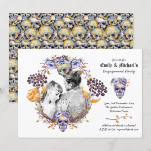 Invitation PHOTO gothique Mariage/Fiançailles crâne violet