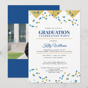 Invitation Photo Graduation Celebration Party, Or, Bleu,