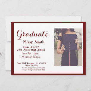 Invitation Photo Graduation, Classe d'Invitation 2024 Maroon