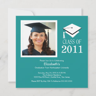 Invitation photo Graduation Classy Turquoise White