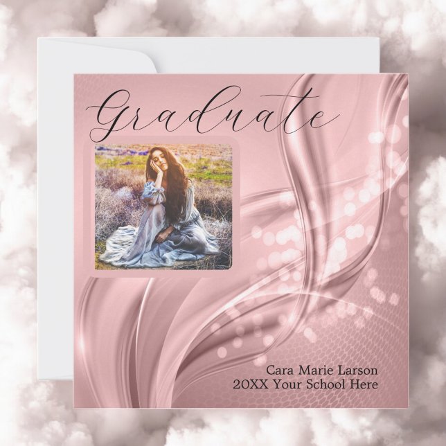 Invitation Photo Graduation Luxury Pink Metallic (Dreaming of a bright future. Graduation Announcement and Invitation.)