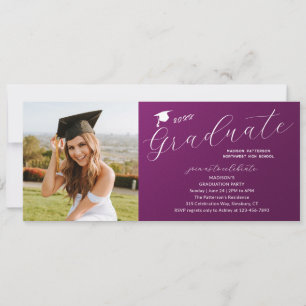 Invitation Photo Graduation Party Élégant Script moderne