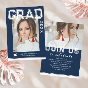 Invitation Photo Graduation Party Élégant Script moderne