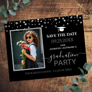 Invitation Photo Graduation Party Enregistrer la date Noir