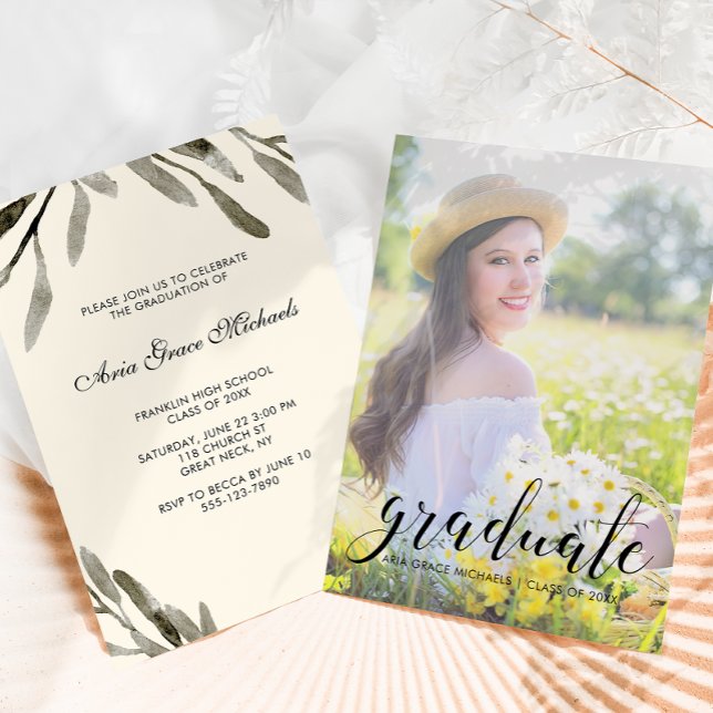 Invitation Photo Graduation Party Jolie botanique (Créateur téléchargé)