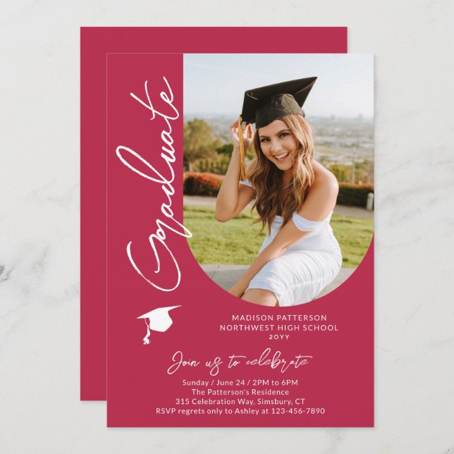 Invitation Photo Graduation Party Moderne Élégant Script (Devant / Derrière)