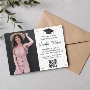 Invitation photo graduation party qr code rsvp confetti