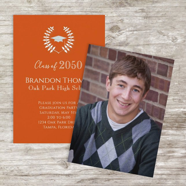 Invitation Photo Gradué Moderne Simple Élégant Orange (Créateur téléchargé)