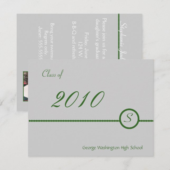 Invitation photo Gray & Green Monogramme (Devant / Derrière)