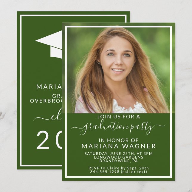 Invitation Photo Green High School Graduation Party (Devant / Derrière)