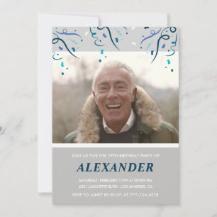 Invitation Photo Grey pour lui Confetti 79e anniversaire
