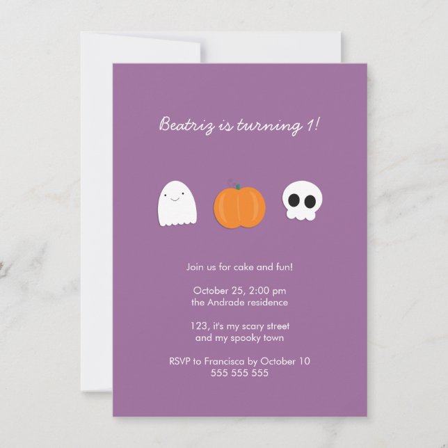 Invitation Photo Halloween fête d'anniversaire Purple 1er ann (Devant)