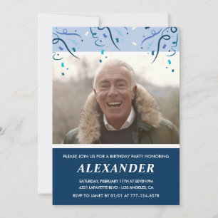 Invitation Photo homme bleu marine 76e anniversaire