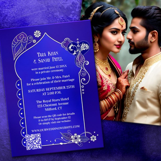 Invitation Photo Indigo Blue Silver Henna après le Mariage (Créateur téléchargé)