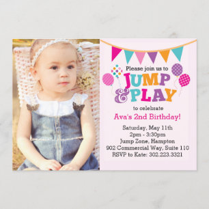 Invitation photo Jump & Play Balloons (Pink)