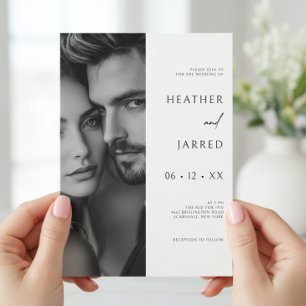 Invitation Photo latérale moderne noir et blanc Code QR Maria
