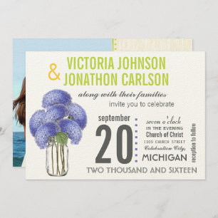 Invitation Photo Lavender Lime Hydrangea Mason Jar Mariage