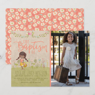 INVITATION PHOTO LDS BAPTISM   Vintage fille flora
