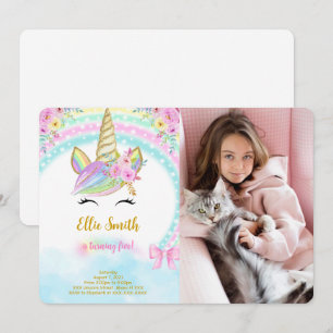 Invitation photo licorne florale