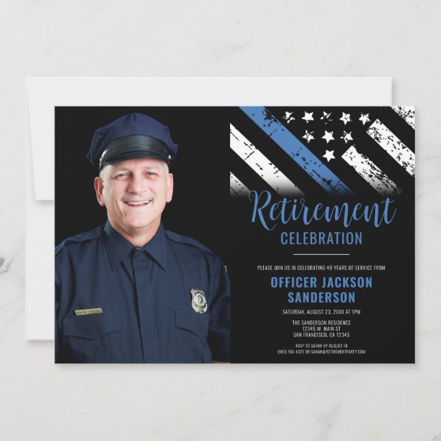 Invitation Photo Ligne bleue Police Police Police Retraite (Devant)