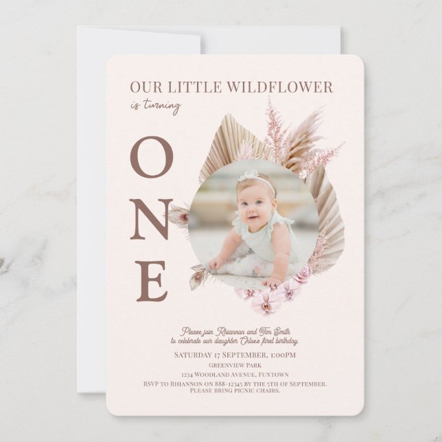 Invitation Photo Little Fleur sauvage 1er anniversaire Invita (Devant)