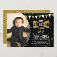 Invitation photo Little Man Black and Gold