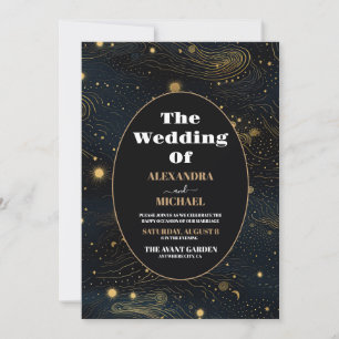 Invitation Photo Lune Croissante Céleste Mariage Or