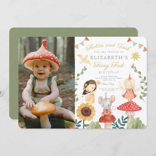 Invitation Photo Magique Fée enchantée Premier anniversaire (Créateur téléchargé)