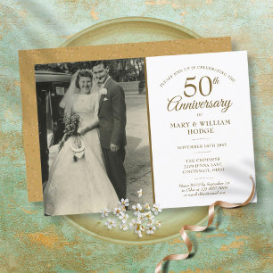Invitation Photo mariage Confetti de poussière d'or 50e anniv