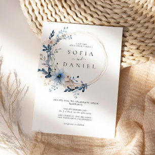 Invitation Photo Mariage de cadre Floral Bleu Hiver