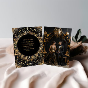 Invitation Photo Mariage de la lune noire de minuit céleste