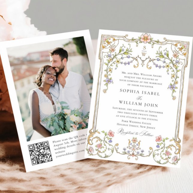 Invitation Photo Mariage de l'Ornat victorien Grace Floral Fr (Créateur téléchargé)
