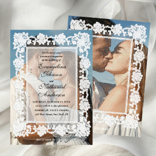 Invitation Photo Mariage Formel Cadre Dentelle Intemporelle