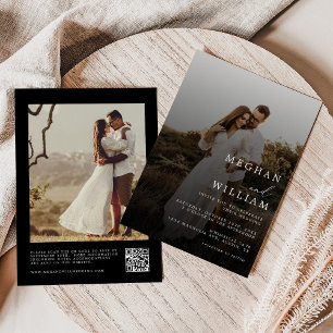 Invitation Photo Mariage noir moderne et élégant Code QR