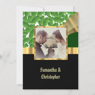 Invitation photo mariage vert et or