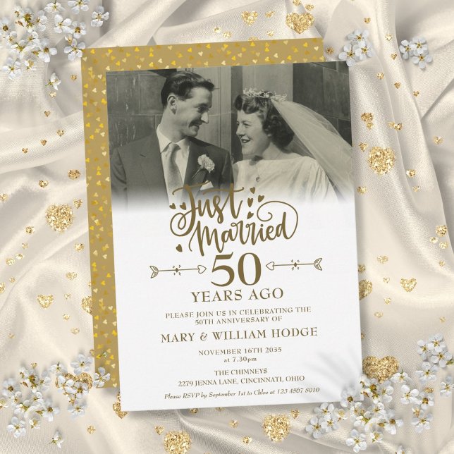 Invitation Photo mariée 50e anniversaire de Mariage (Just Married Photo 50th Wedding Anniversary Invitation)