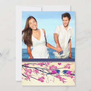 Invitation Photo marocain rose marine Oiseau d'amour Cerisier