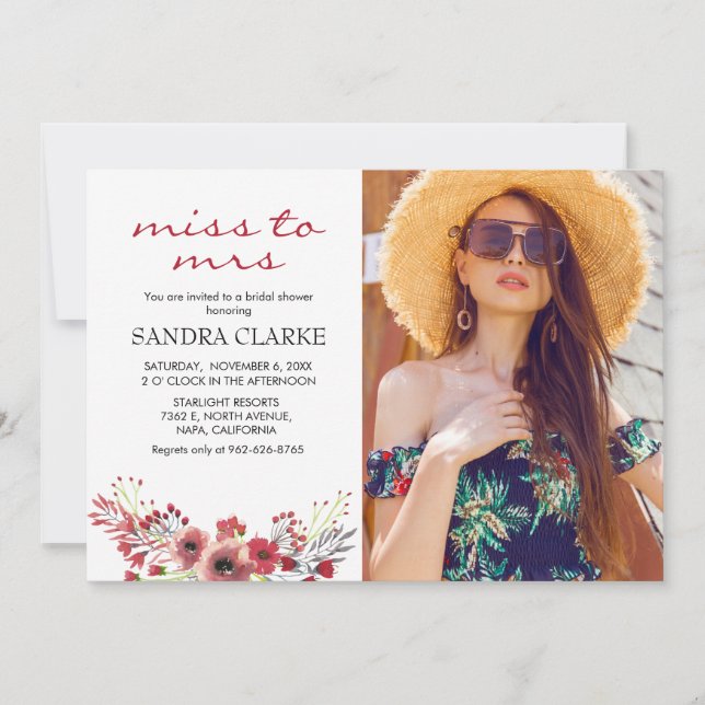 Invitation Photo Marsala Aquarelle Fête des mariées florale (Devant)
