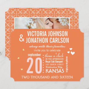 Invitation Photo MCM Coral Orange Mariage de typographie mode