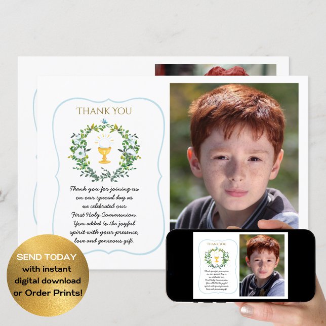 Invitation Photo Merci Sainte Communion Challice botanique (Créateur téléchargé)