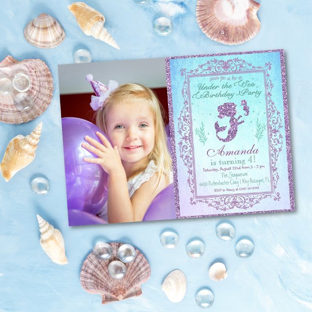 Invitation PHOTO Mermaid Pool Party sous la mer Anniversaire (Créateur téléchargé)