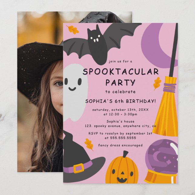 Invitation Photo mignonne Anniversaire de enfant Halloween (Devant / Derrière)