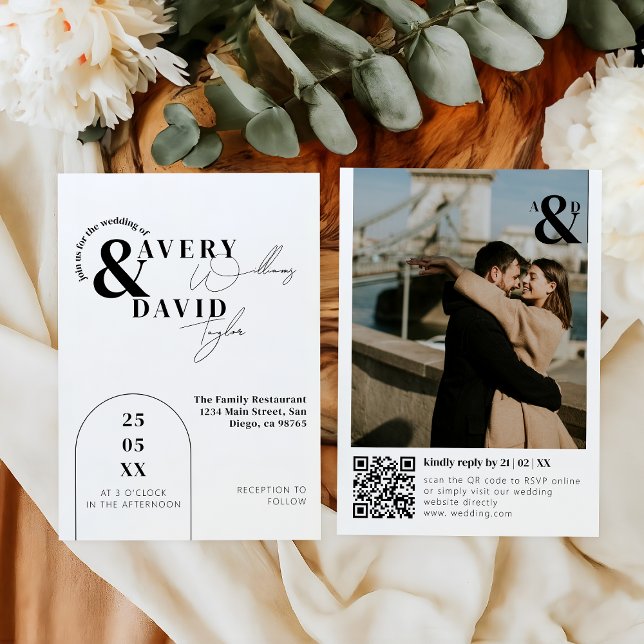 Invitation Photo Minimal moderne QR Code Simple Mariage (Créateur téléchargé)