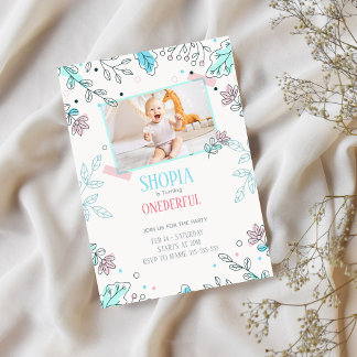 Invitation photo minimale florale 1er anniversaire