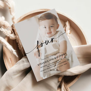 Invitation Photo minimaliste 4ème fête d'anniversaire