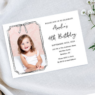 Invitation Photo minimaliste Anniversaire de enfant Bow noir 