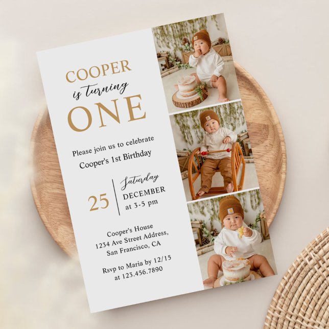 Invitation Photo minimaliste moderne 1er anniversaire (Créateur téléchargé)