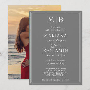 Invitation Photo minimaliste moderne Boho Gris Mariage